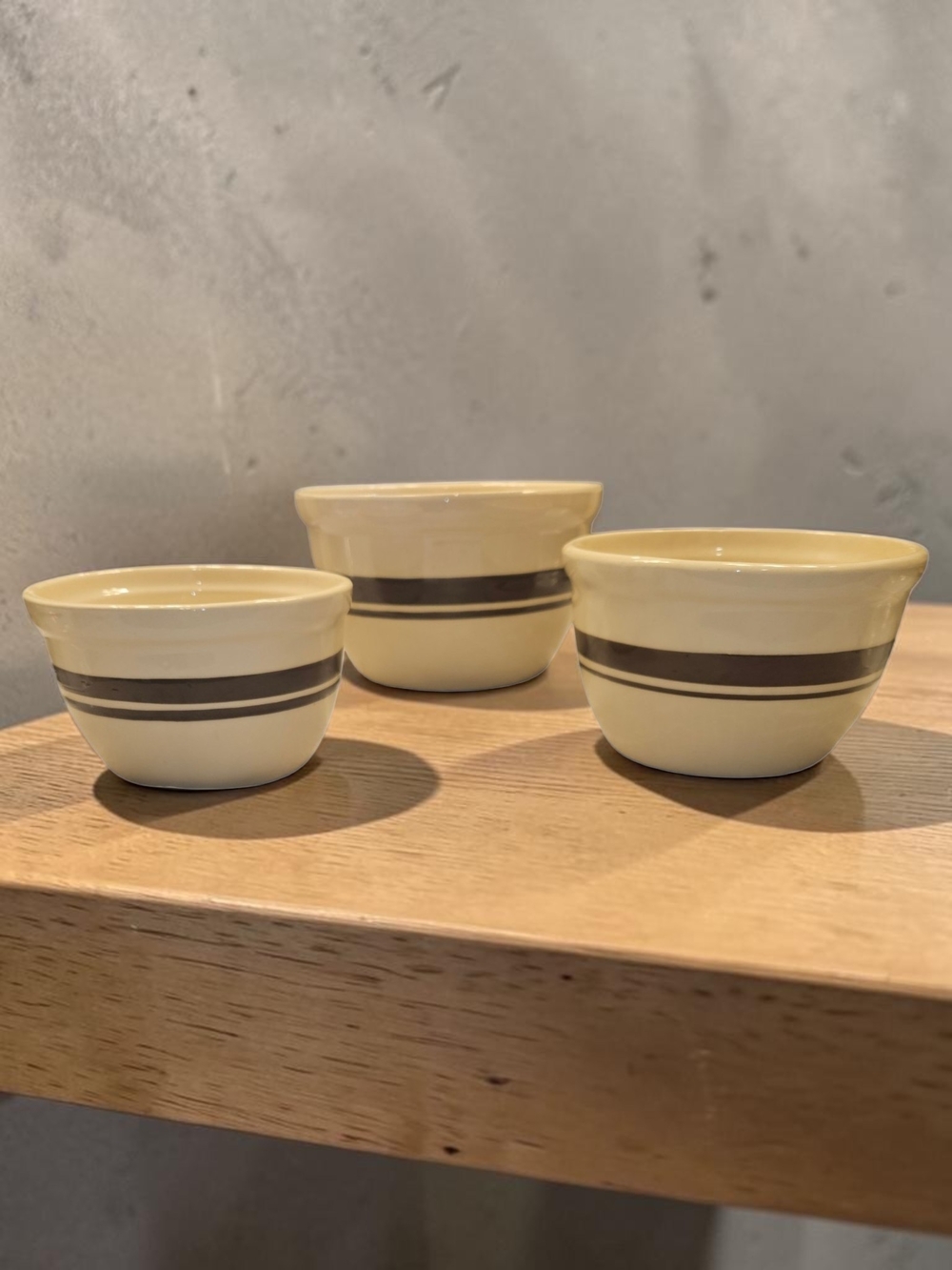 Vintage McCoy Cream & Brown Stripe Nesting Mixing Bowls Set of 3
